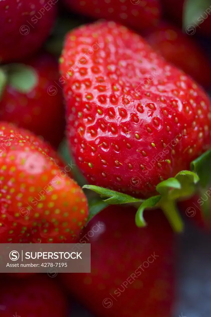 Extreme close up of strawberries