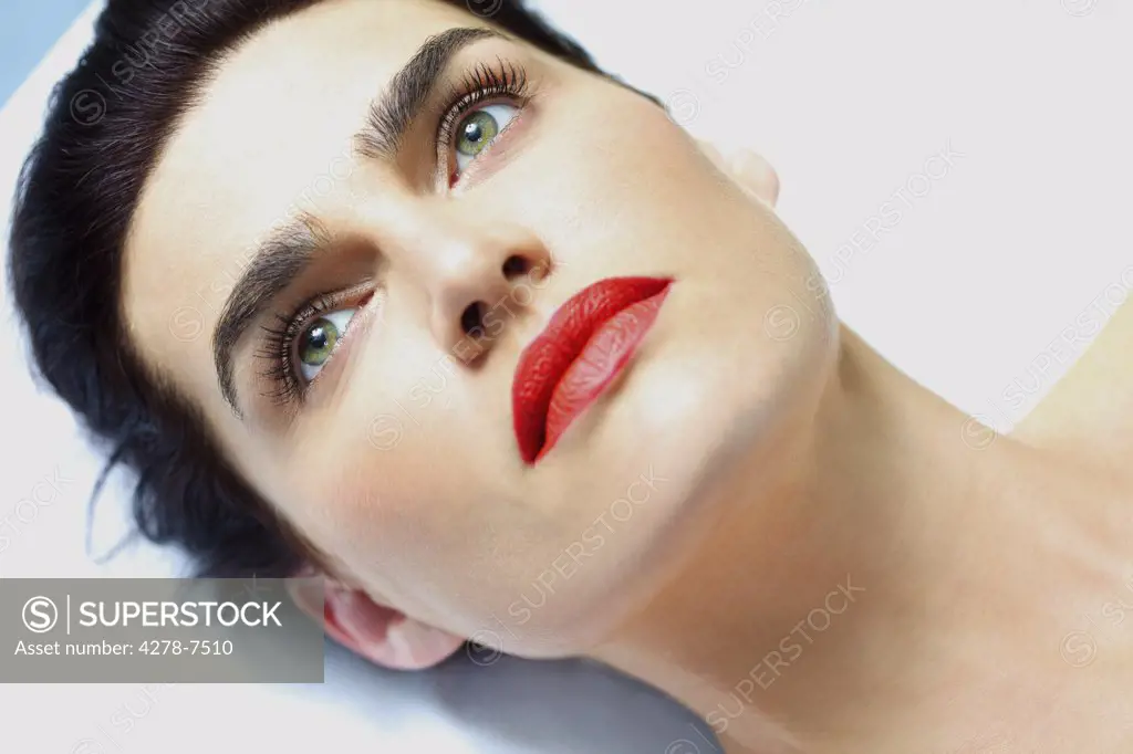 Close up of Woman's Face with Red Lipstick - High angle view