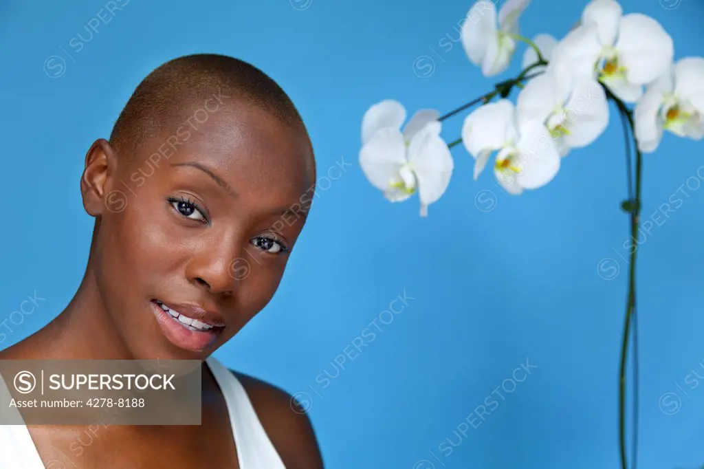 Young Woman with White Orchids