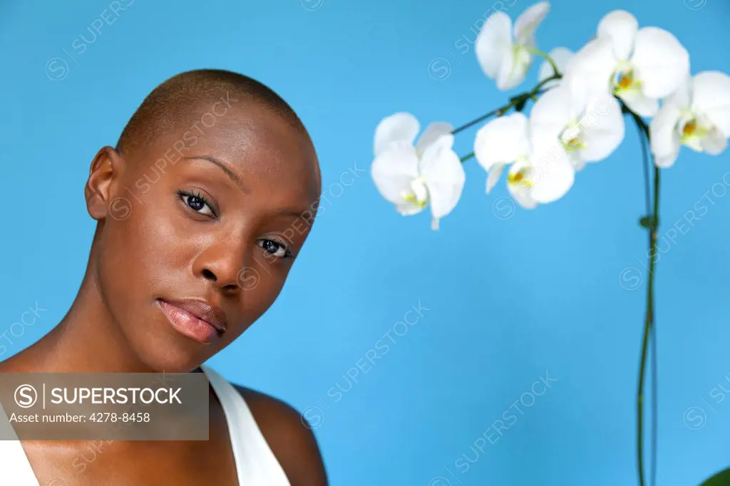 Young Woman with White Orchids