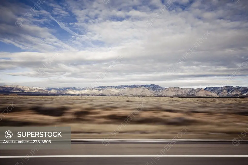 Highway and Mountain Landscape, Blurred Motion