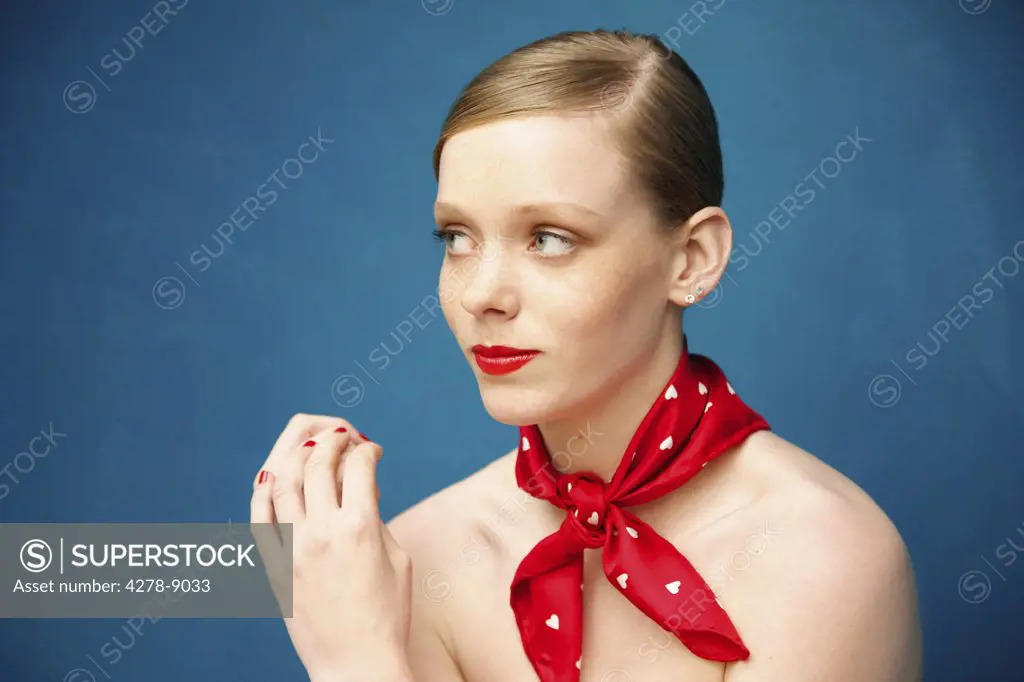 Young Woman with Red Scarf around Neck