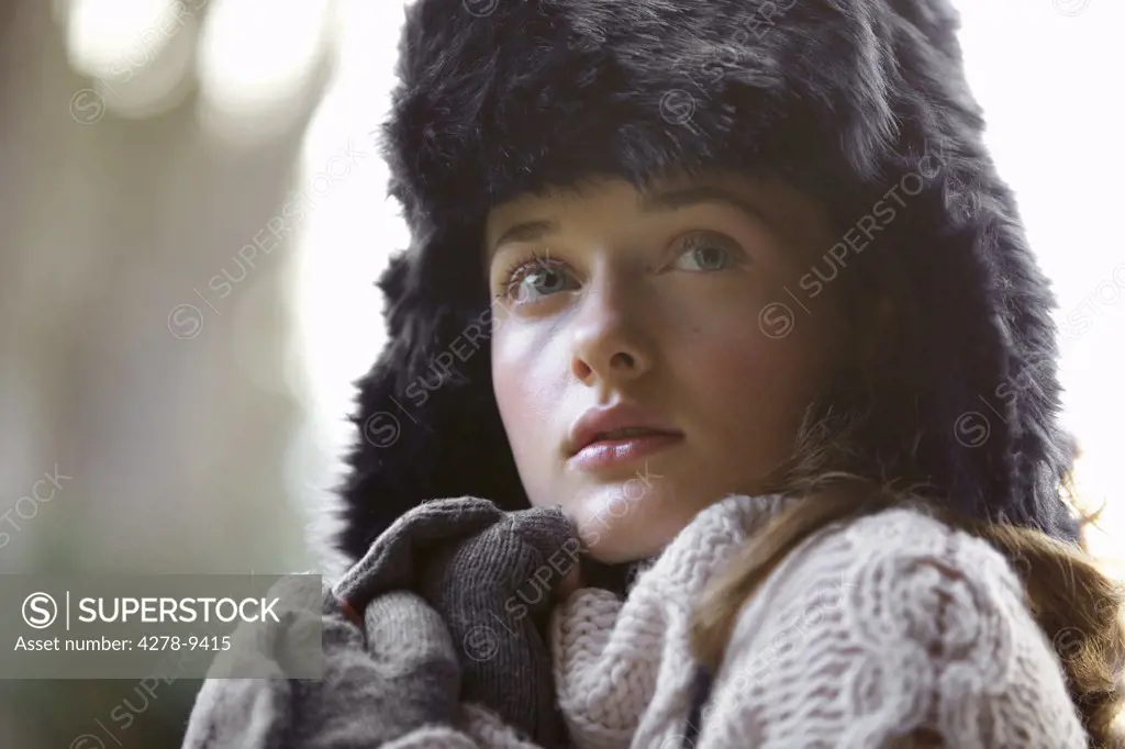 Teenage Girl Wearing Fur Hat