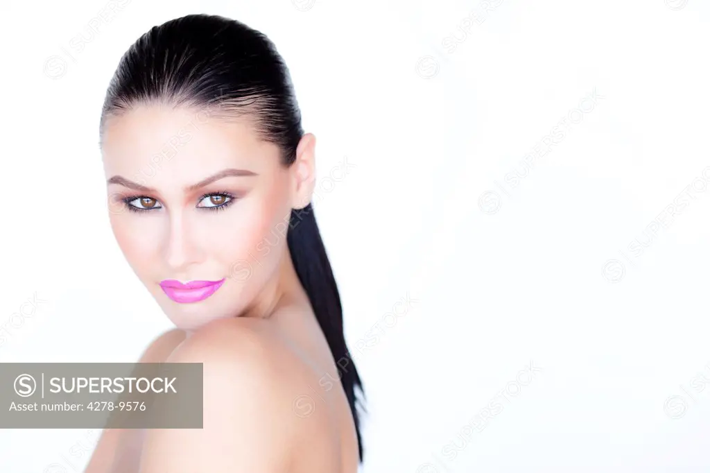 Portrait of Woman with Purple Lipstick