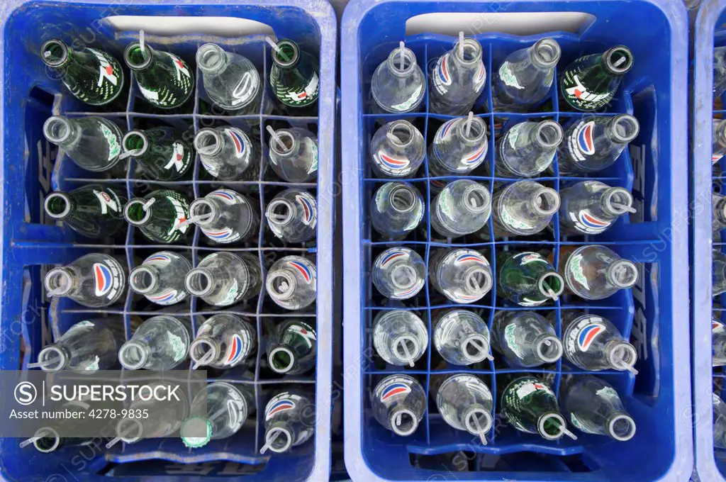 Elevated View of Crates Filled with Empty Bottles