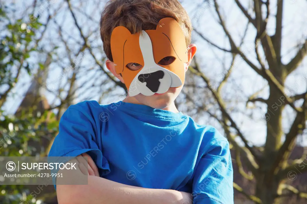 Boy Wearing Lion Mask