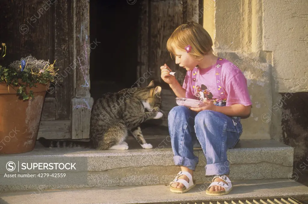 girl and domestic cat