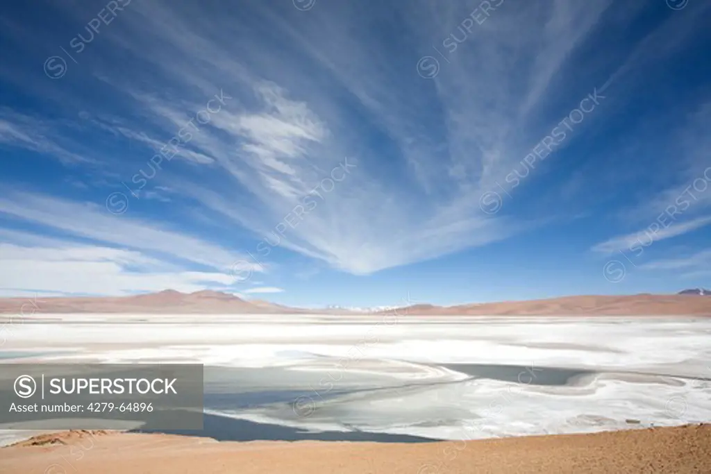 Lagoon at mountain pass Paso de Jama near San Pedro de Atacama, Chile