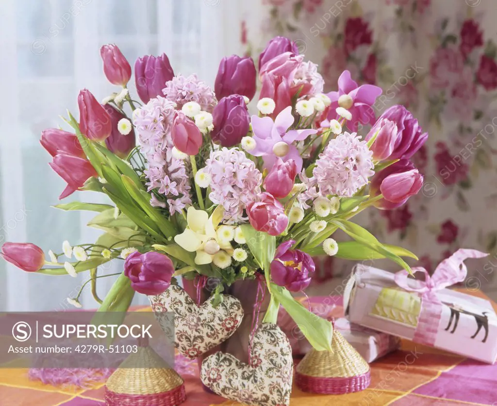 bouquet with tulips and hycinths