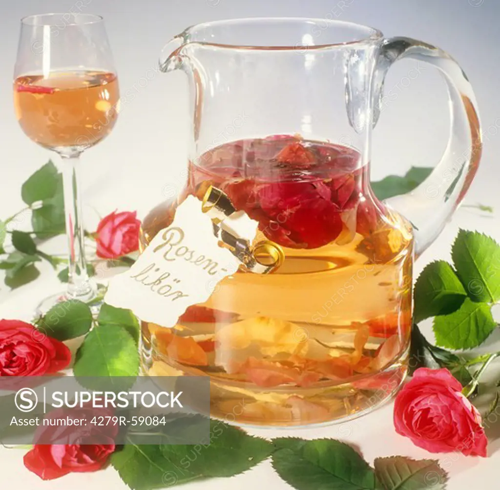 rose liquor in glass jug