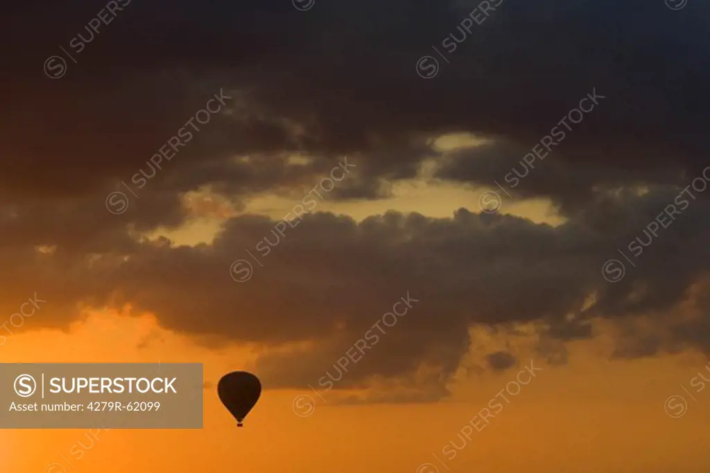 sunset, Hot-air balloon