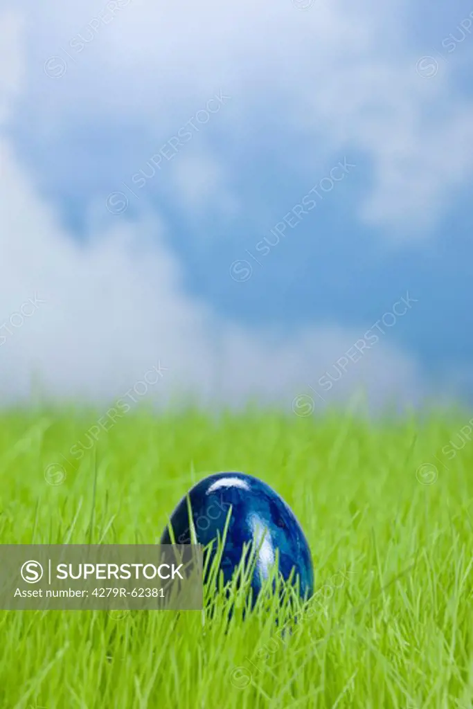 Easter, blue Easter egg in the grass