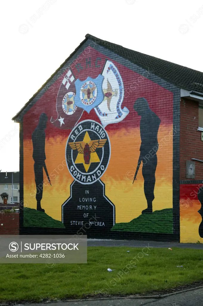 Northern Ireland, Belfast, Belfast. A political mural on the side of a building in Boundary Walk.