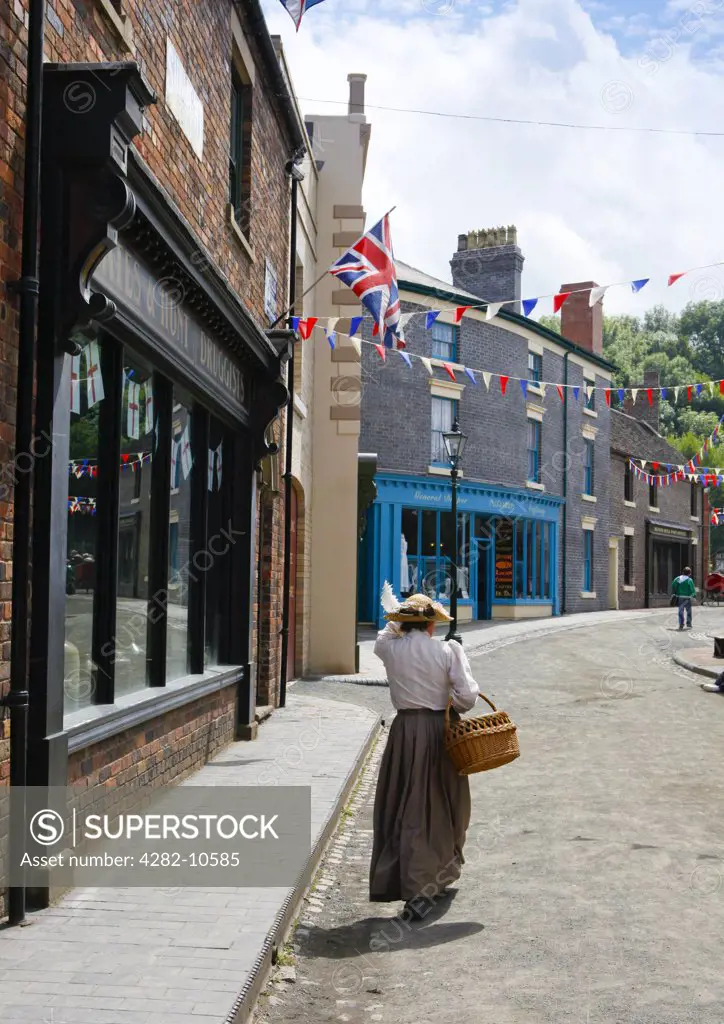 England, Shropshire, Telford. Blists Hill Victorian Town, one of ten museums that form the Ironbridge Gorge Museums. The town offers visitors the opportunity to see and experience how life was lived in Victorian Times.