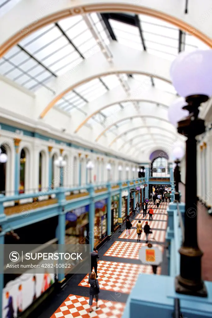 England, West Midlands, Birmingham. People shopping in the Great Western Arcade, a Victorian shopping destination in the heart of Birmingham.