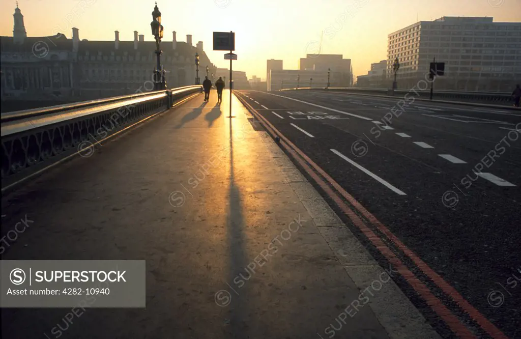 England, London, Westminster. Westminster Bridge at sunrise.
