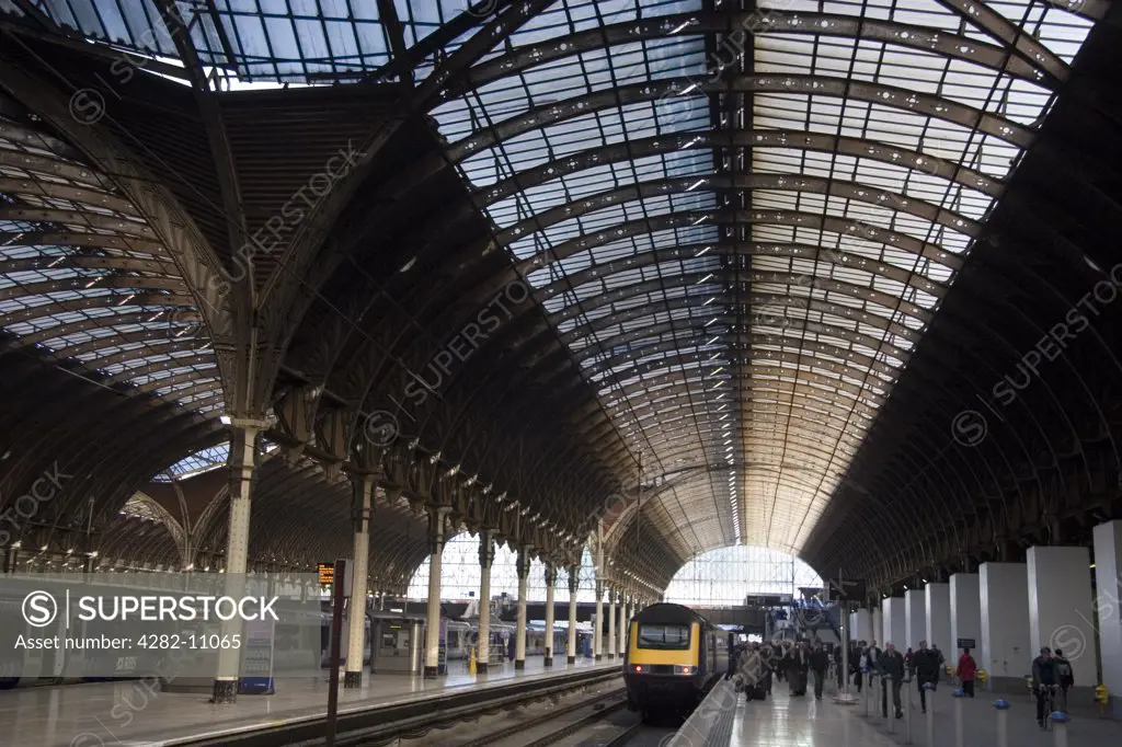 England, London, Paddington Station . A view down the platform at Paddington Station.