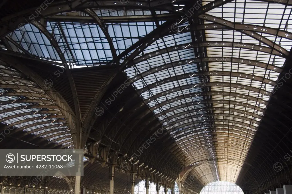 England, London, Paddington Station. The ornate roof of Paddington Station.