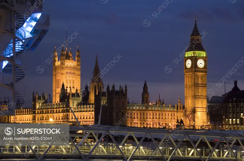 England, London, Westminster. Palace of Westminster at night.