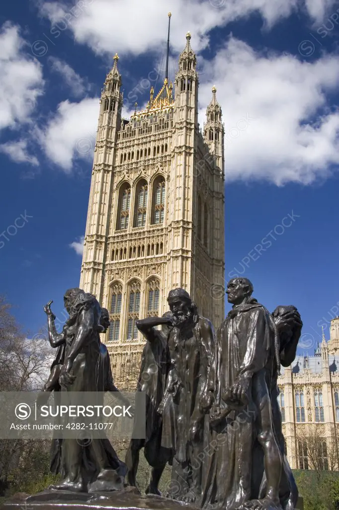 England, London, Parliament Fields. Rodin's Burghers of Calais statue.