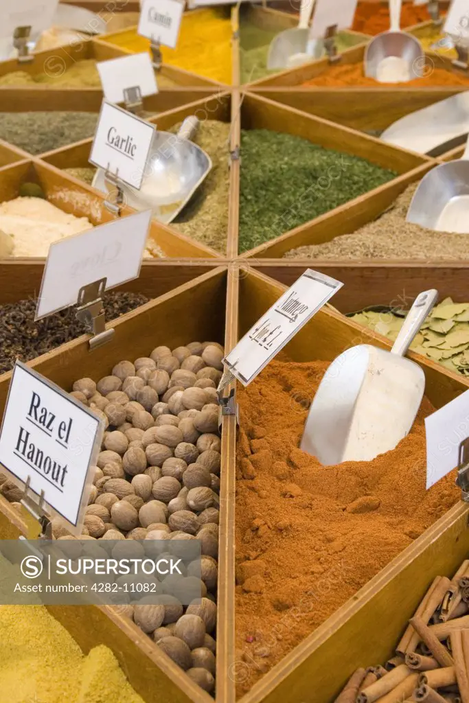England, Oxfordshire, Oxford. Spices at a French Market.