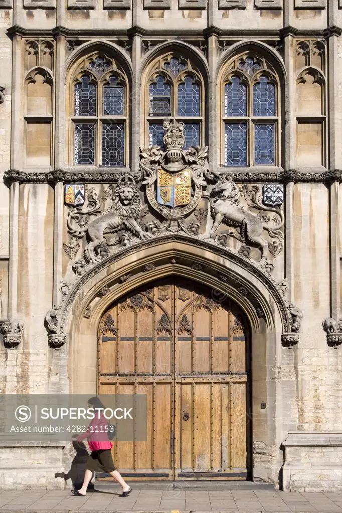 England, Oxfordshire, Oxford. Entrance to Brasenose College. The college was originally called Brazen Nose College.