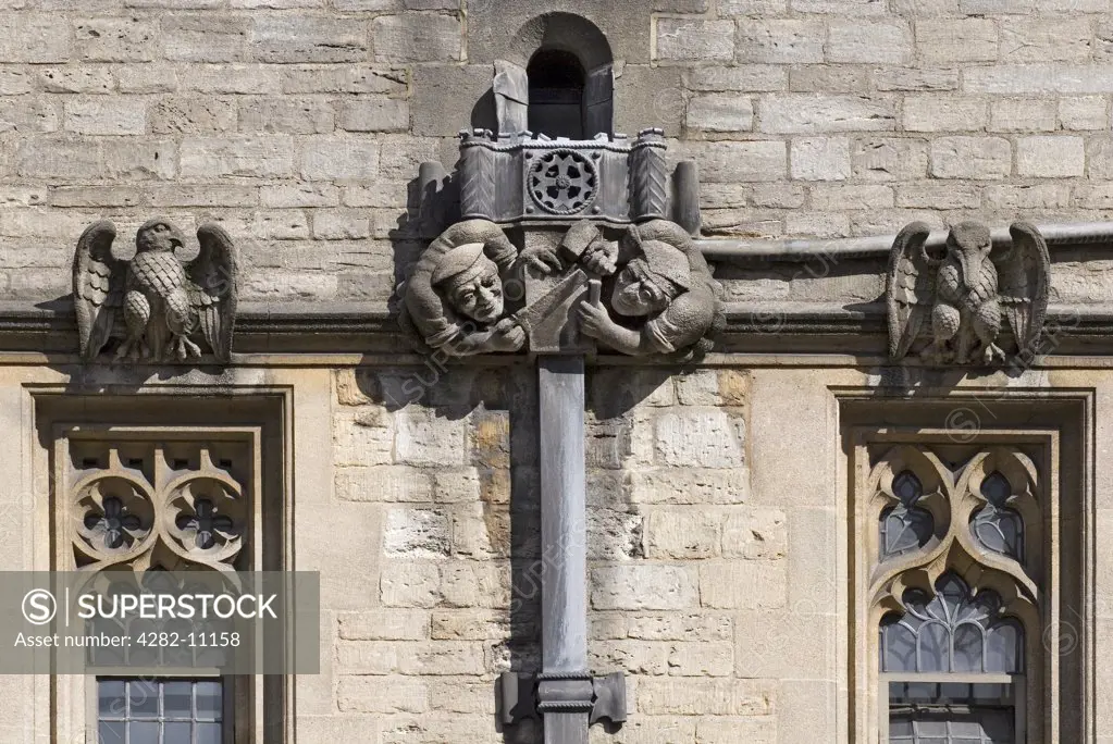 England, Oxfordshire, Oxford. Gargoyles and drains at Brasenose College. The college was originally called Brazen Nose College.