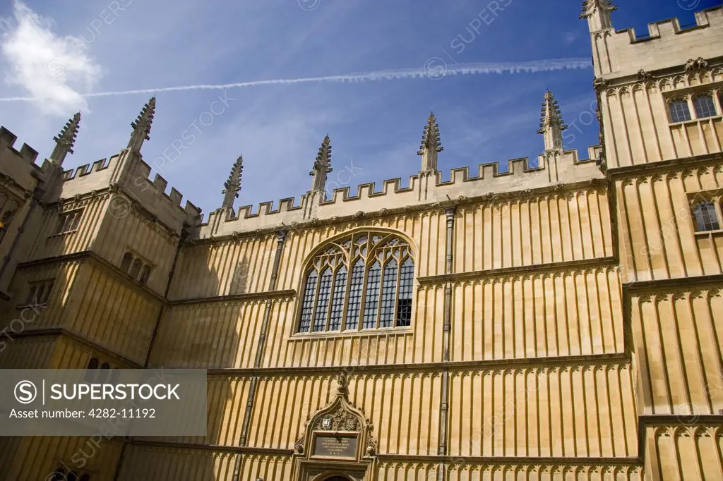 England, Oxfordshire, Oxford. Walls of the Bodleian Library. The library is informally known to Oxford scholars as ""the Bod"" and was opened in 1602.