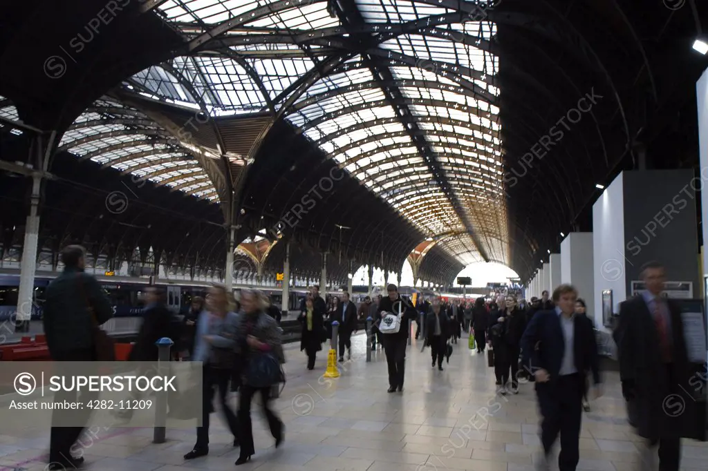 England, London, Paddington Station. Early morning commuters at Paddington station.