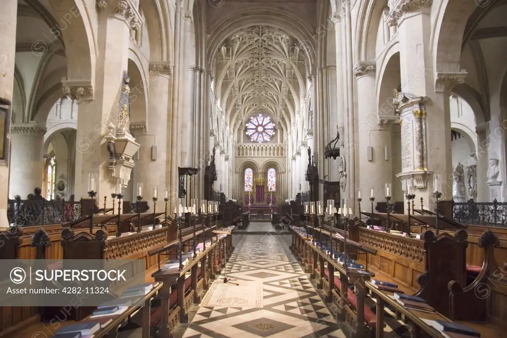 England, Oxfordshire, Oxford. An interior view of Christ Church College Cathedral in Oxford.