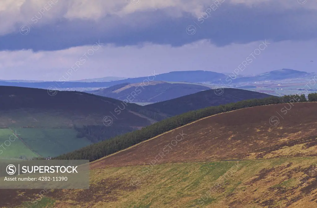 Ireland, County Carlow, Blackstairs Mountains. Blackstairs Mountain in rain and hail.