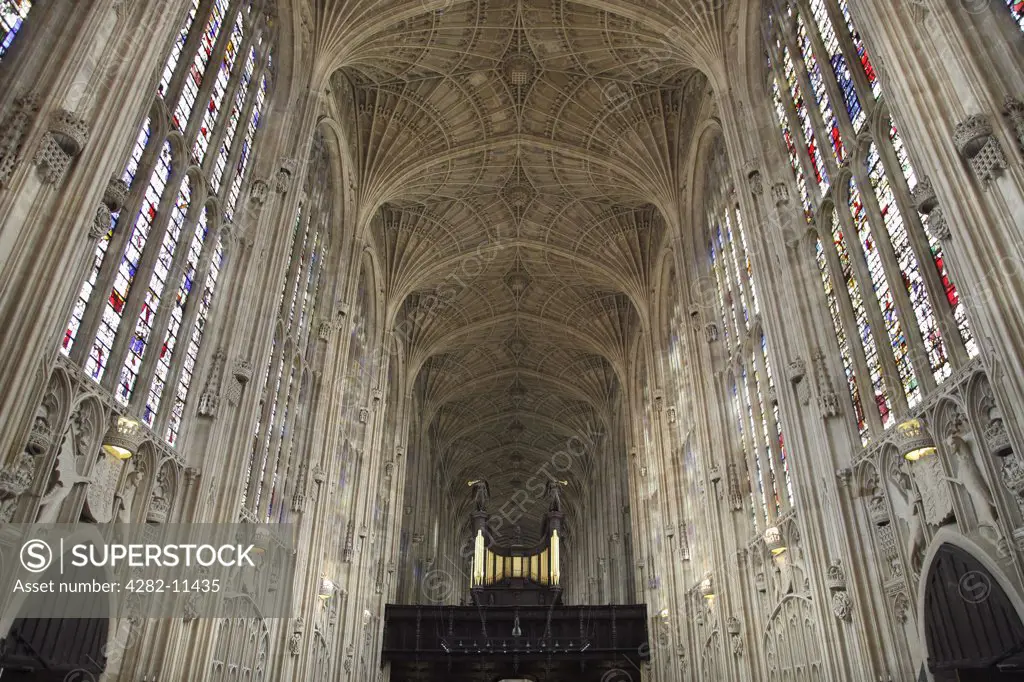 England, Cambridgeshire, Cambridge. Interior of King's College Chapel, Cambridge. The foundation stone of the Chapel was laid on the feast of St James, 25 July 1446, by King Henry VI.