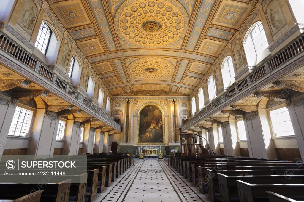 England, London, Greenwich. The interior of the Chapel of St Peter and St Paul at the Old Royal Naval College in Greenwich.