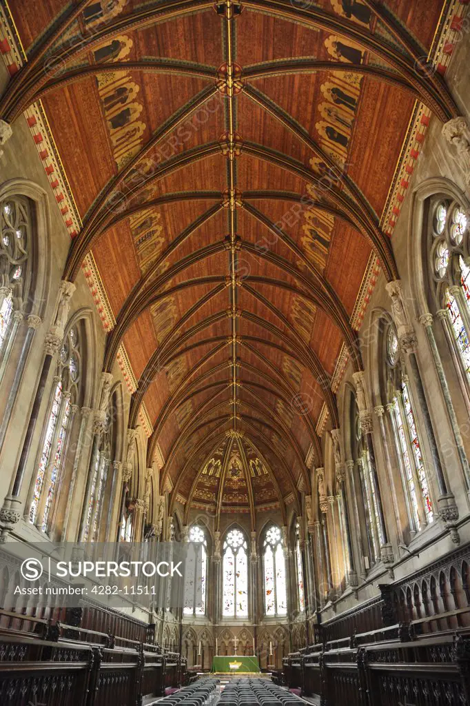 England, Cambridgeshire, Cambridge. The interior of St John's College Chapel, designed by Sir George Gilbert Scott in 1866, Cambridge.