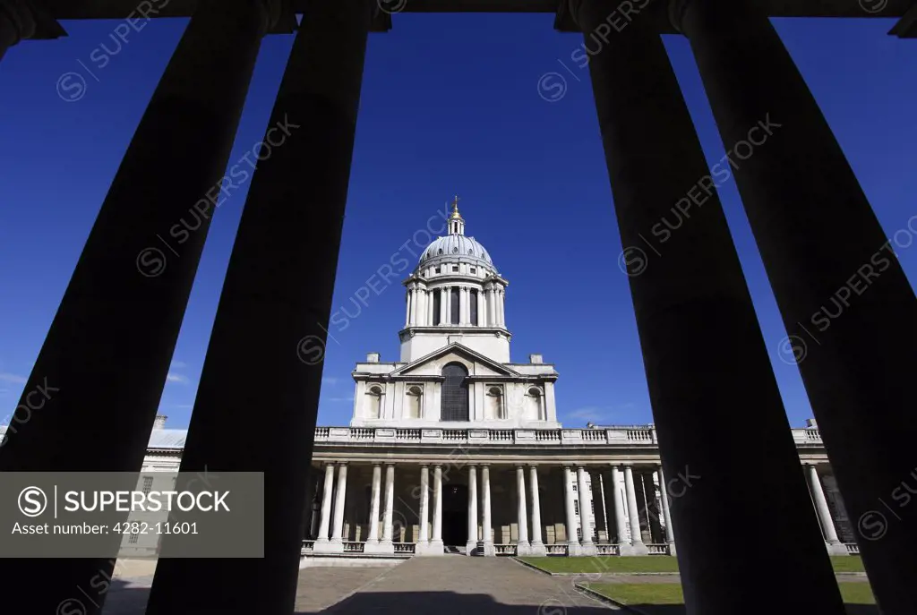 England, London, Greenwich. The Old Royal Naval College, the great baroque masterpiece of English architecture, set in landscaped grounds on the River Thames.