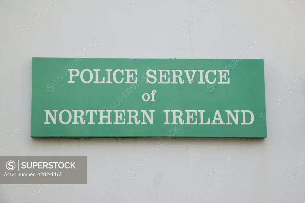 Northern Ireland, Belfast, Belfast. A close up of Police service of Northern Ireland sign in Belfast.