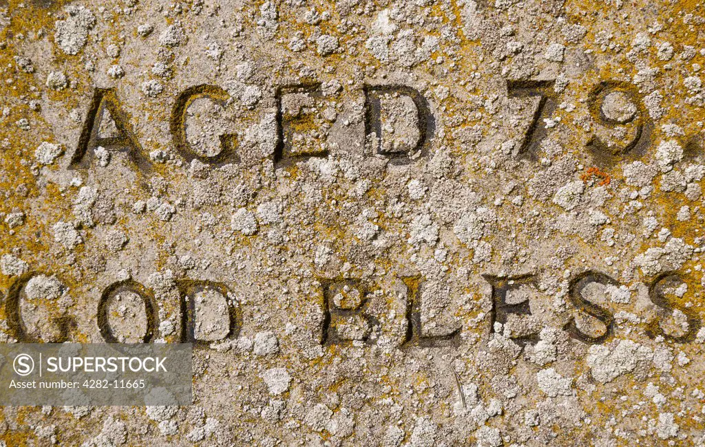 England, Oxfordshire, Radley. Gravestone inscription in Radley Village Graveyard.