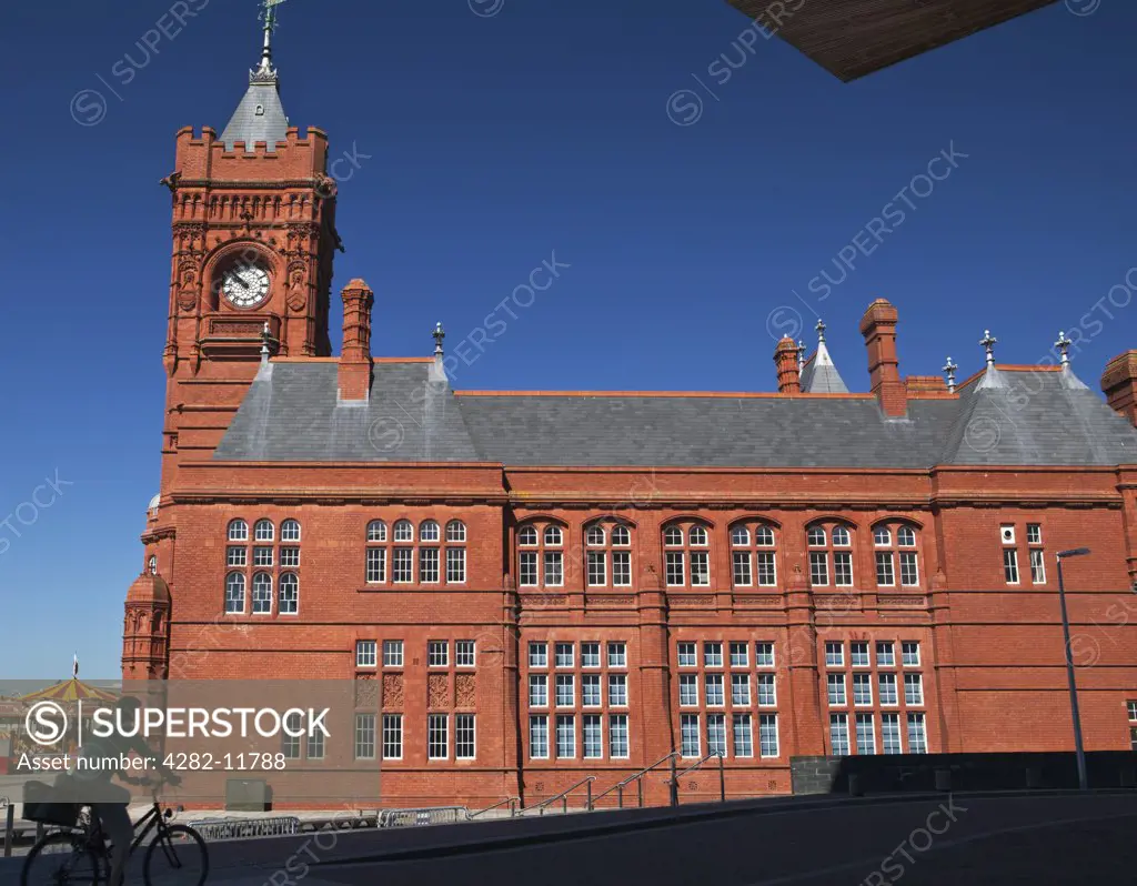 Wales, Cardiff, Cardiff Bay. The Pierhead building, a Grade 1 listed building in Cardiff Bay. The building was originally built in 1891 as the headquarters for the Bute Dock Company but reopened in 2010 as a Welsh history museum and exhibition.