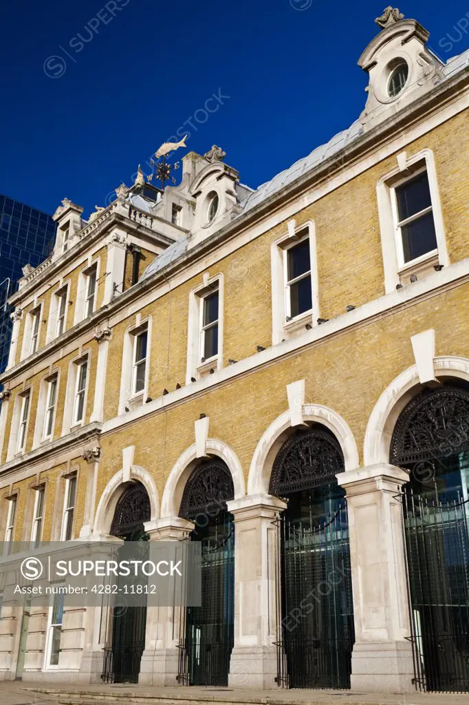 England, London, City of London. Old Billingsgate Market in the City of London. The Victorian building was home to Billingsgate fish market until it was relocated in 1982. It now serves as a hospitality and events venue.