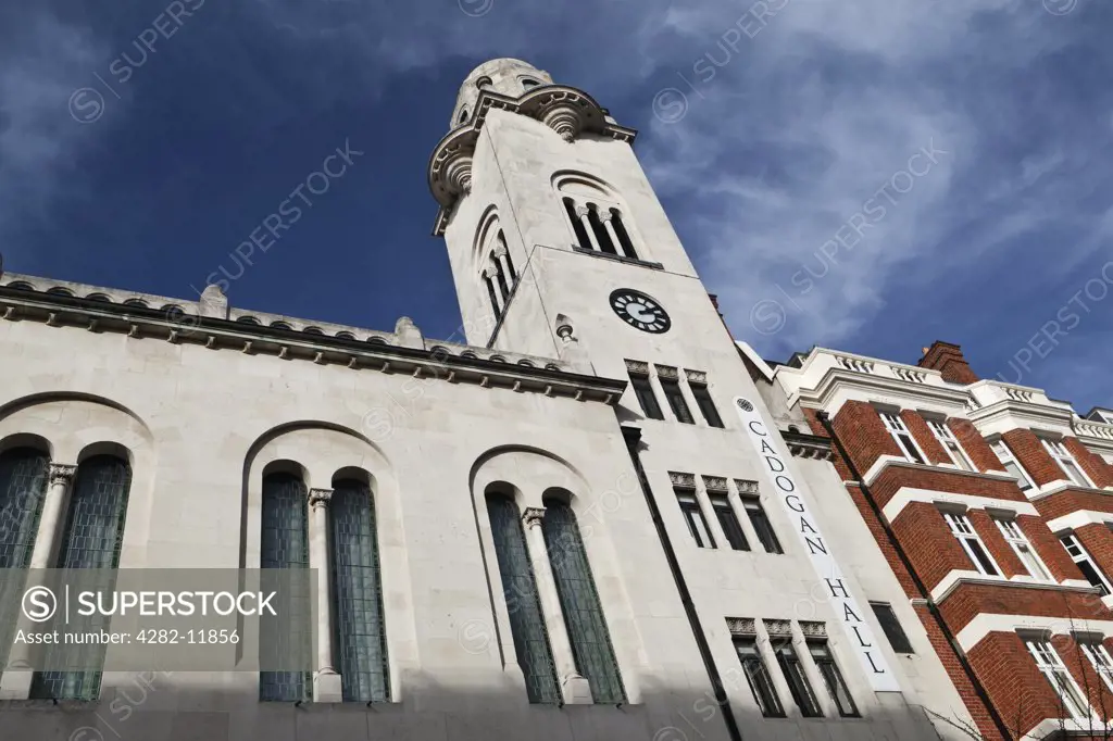 England, London, Belgravia. The exterior of the Grade ll listed Cadogan Hall, originally built as the First Church of Christ, Scientist in 1907. The building now serves as a 900 seat concert Hall and is the permanent home of the Royal Philharmonic Orchestra (RPO).