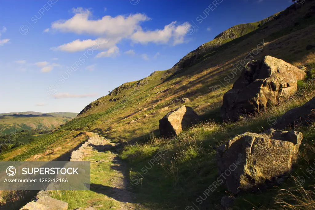 England, Cumbria, Glenridding. A public footpath running through the wild landscape of Glenridding.
