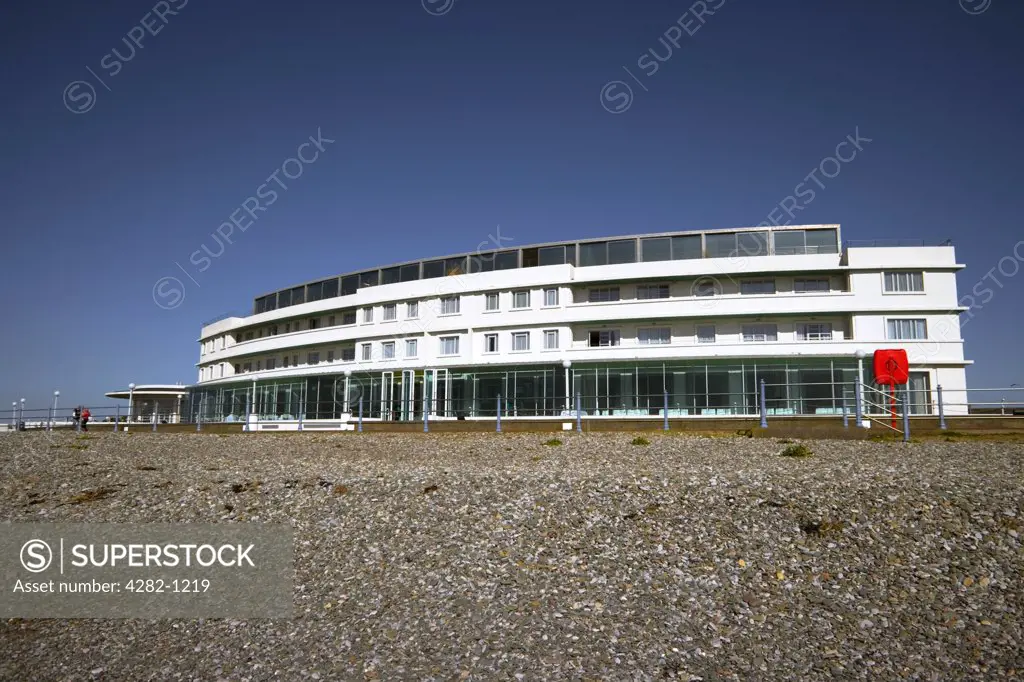 England, Lancashire, Morecambe Bay. The Midland Hotel, an Art-Deco classic on the seafront in Morecambe Bay.