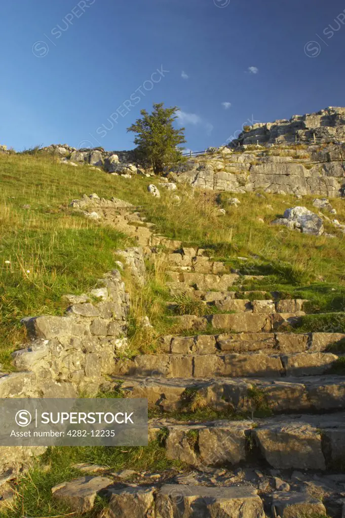 England, North Yorkshire, Malham Cove. Limestone steps near Malham Cove in the Yorkshire Dales National Park.