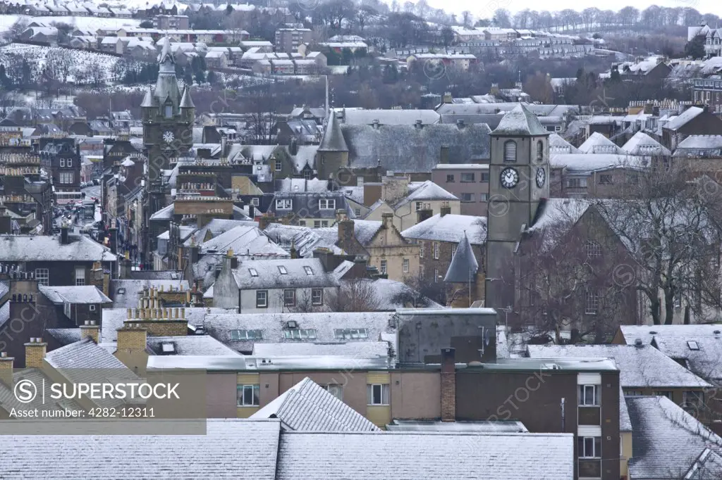 Scotland, Scottish Borders, Hawick. Looking across the skyline of the historic town of Hawick.