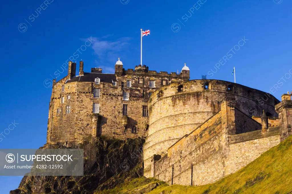 Scotland, City of Edinburgh, Edinburgh. Edinburgh Castle viewed from the south side of Castle Hill.