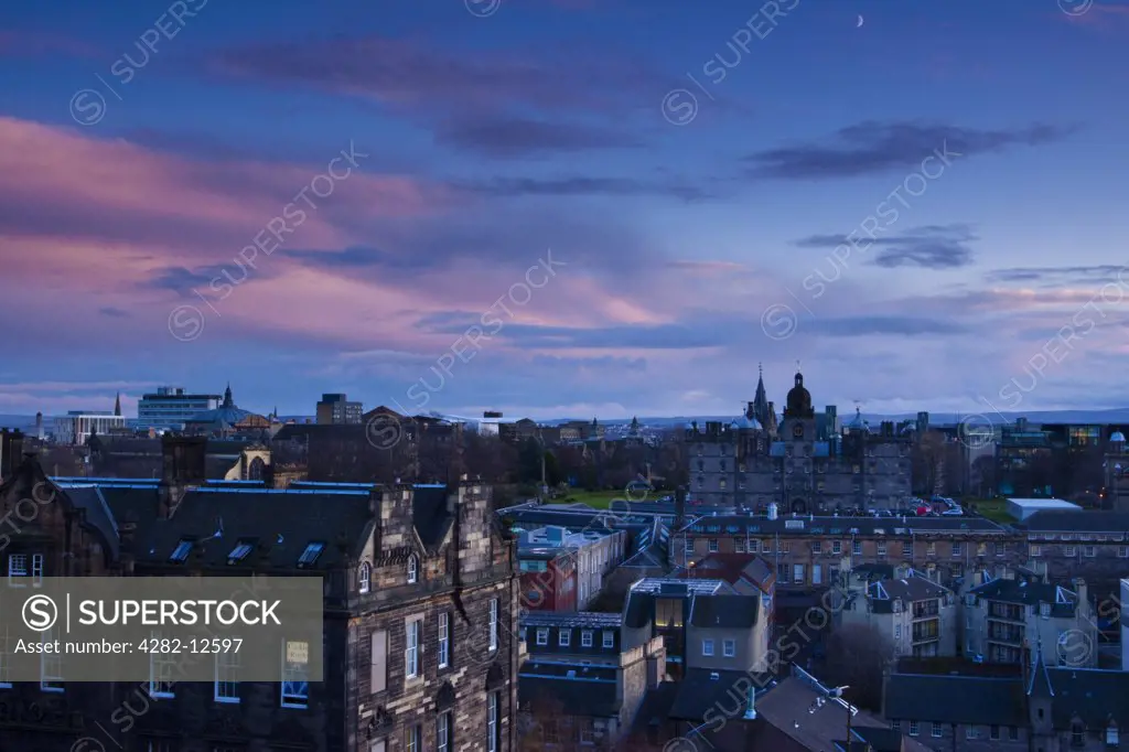 Scotland, City of Edinburgh, Edinburgh. Looking towards the George Heriot's School on Lauriston Place in the Old Town, from the Castle Esplanade.