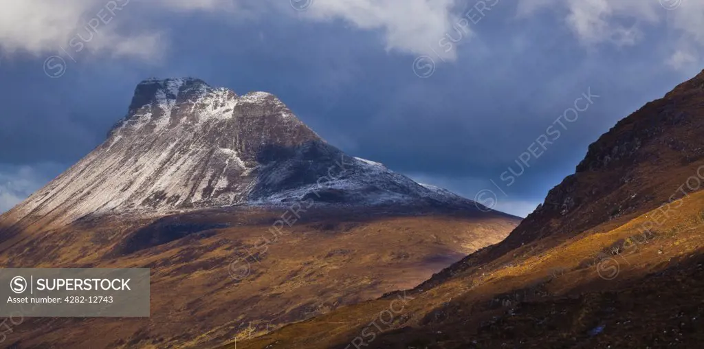 Scotland, Highland, Assynt. Stac Pollaidh (also know as ""Stack Polly"") is an impressive mountain found in the Assynt area, located north of Ullapool. Despite its dramatic appearance, it is only 613 metres (2009 feet) in height.