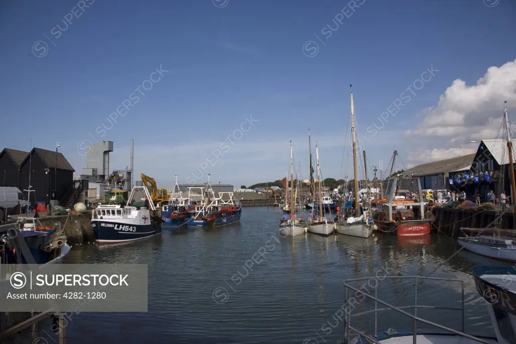 England, Kent, Whitstable. Boats at the quay in Whitstable.