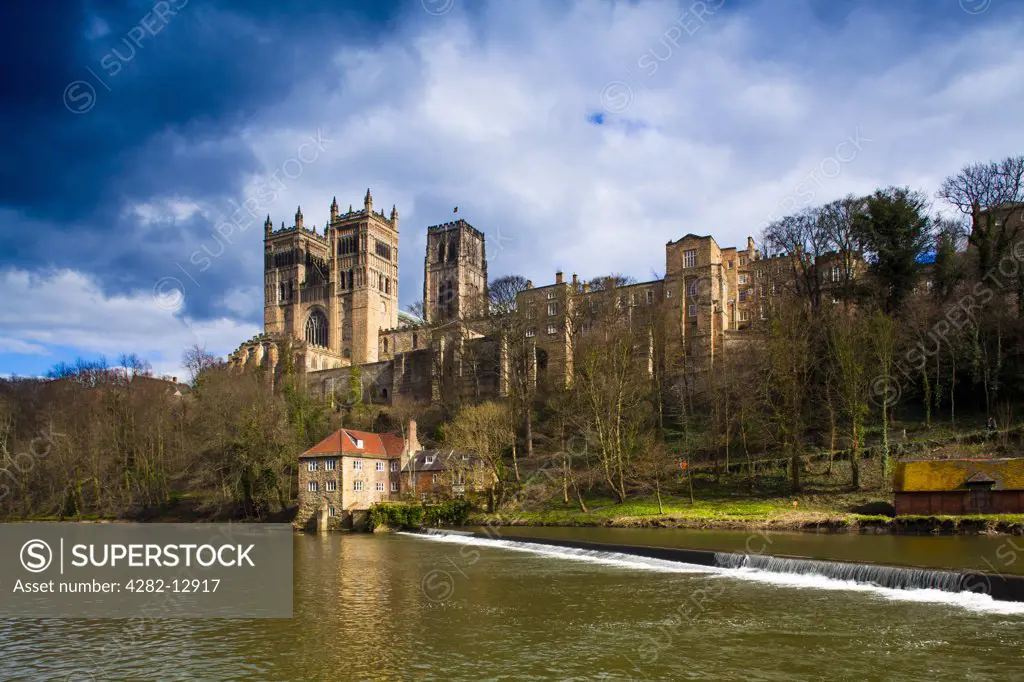 England, County Durham, Durham. The Old Fulling Mill Museum of Archaeology on the banks of the River Wear, below Durham Cathedral.