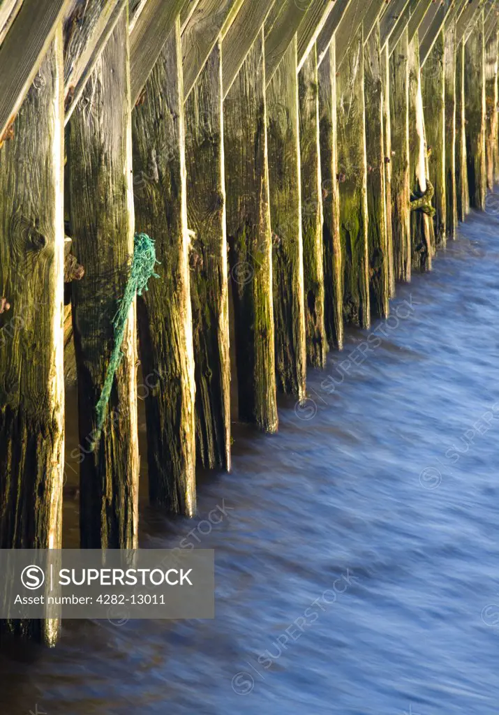 England, Tyne and Wear, North Shields. Abstract view of a wooden sea break located near the mouth of the River Tyne at North Shields.